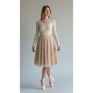 NWOT Rue21 Beige Floral Lace Tulle Knee-Length Skirt Balletcore Lined